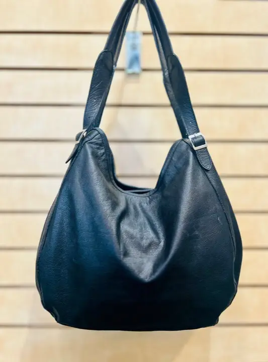 Black soft leather hobo shoulder bag